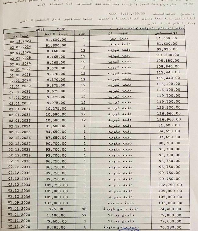  فى مشروع نور - حدائق العاصمة الادارية 67 م2 بحرى للبيع تقسيط كود 50278