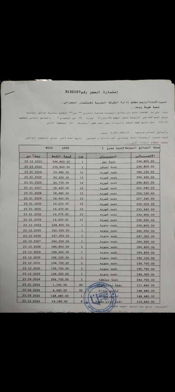 شقة فى مشروع نور - حدائق العاصمة الادارية 126 م2 غربي وقبلي للبيع تقسيط كود 50503