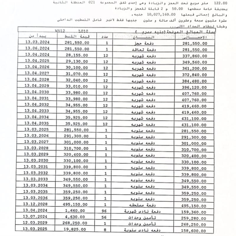 شقة فى مشروع نور - حدائق العاصمة الادارية 122 م2 بحرى للبيع تقسيط كود 50818