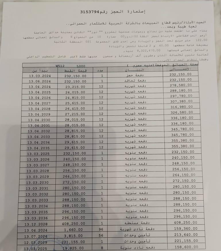 شقة فى مشروع نور - حدائق العاصمة الادارية 122 م2 للبيع تقسيط كود 51111