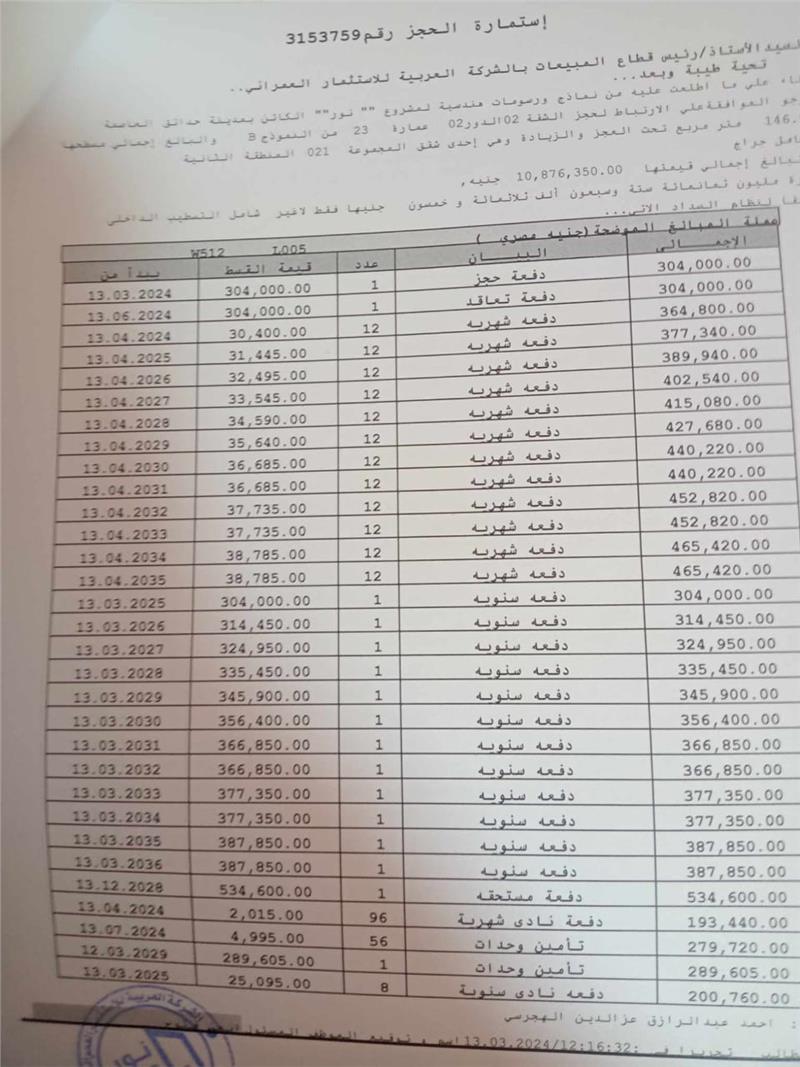 شقة فى مشروع نور - حدائق العاصمة الادارية 146 م2 للبيع تقسيط بحري وشرقي كود 51242