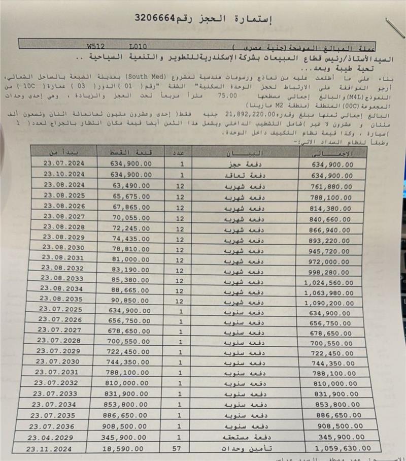 شالية فى ساوث ميد 75 م2 بحرى للبيع تقسيط كود 52021