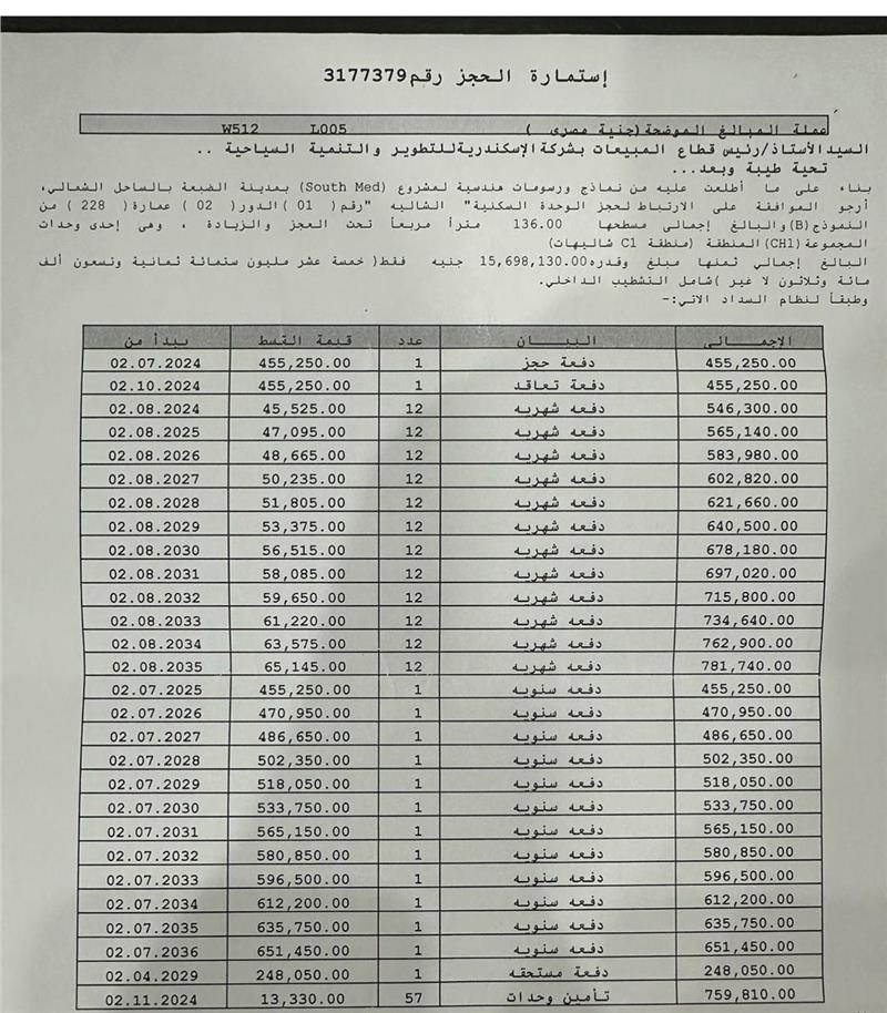 شالية فى ساوث ميد 136 م2 بحرى للبيع تقسيط كود 52144