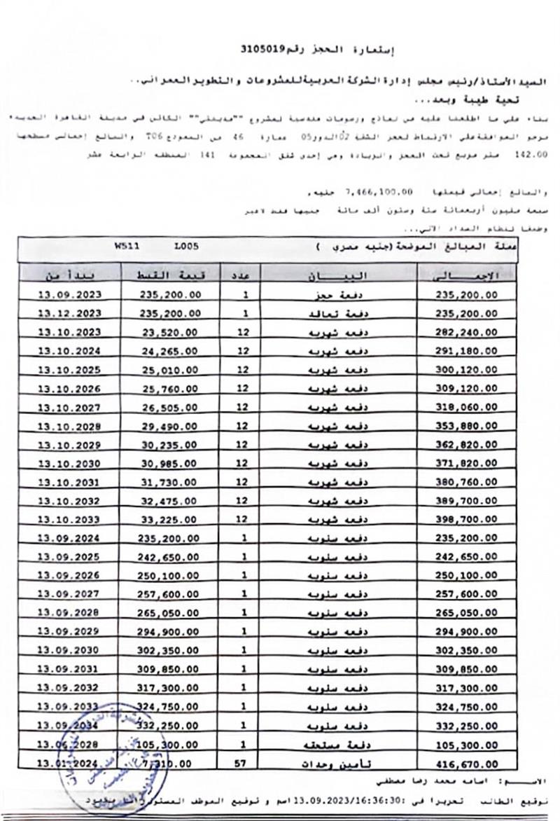 شقة فى مدينتى  142 م2 بحرى للبيع تقسيط كود 52291