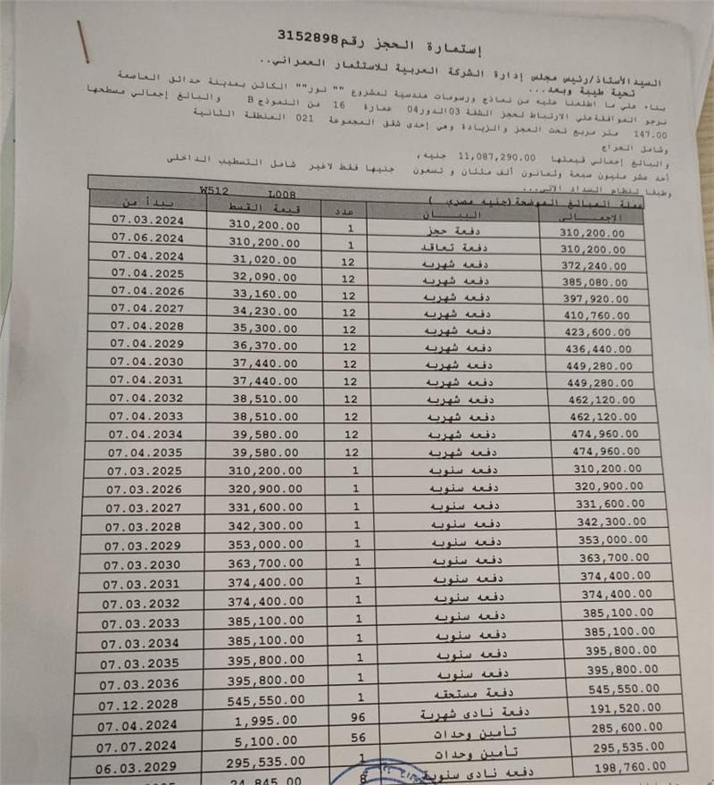 شقة فى مشروع نور - حدائق العاصمة الادارية 147 م2 بحرى للبيع تقسيط كود 52497