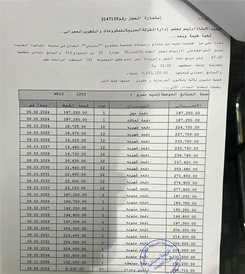 شقة فى مدينتى  67 م2 بحري وشرقي للبيع تقسيط كود 52529