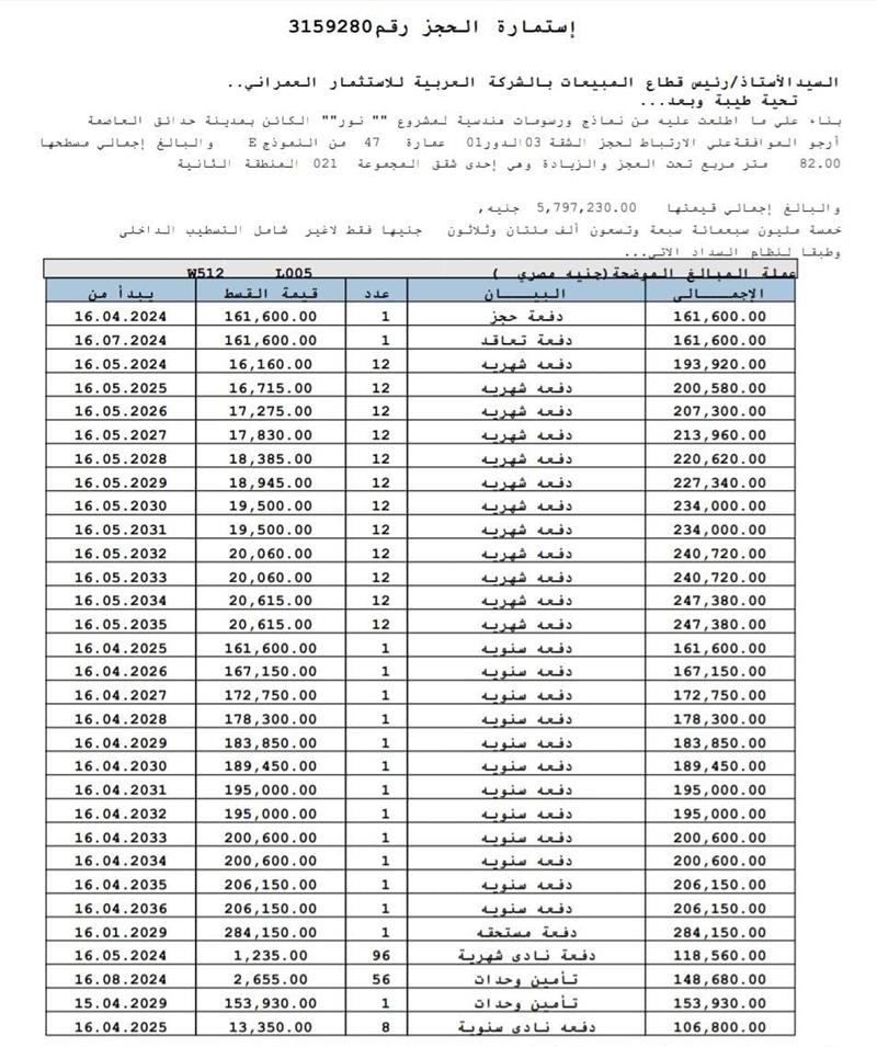 شقة فى مشروع نور - حدائق العاصمة الادارية 82 م2 بحري وغربي للبيع تقسيط كود 52558
