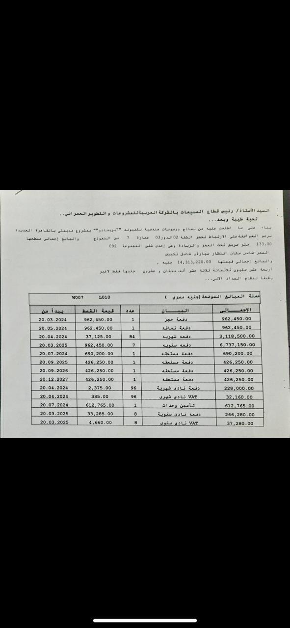 شقة فى مدينتى  133 م2 بحرى للبيع تقسيط كود 52761