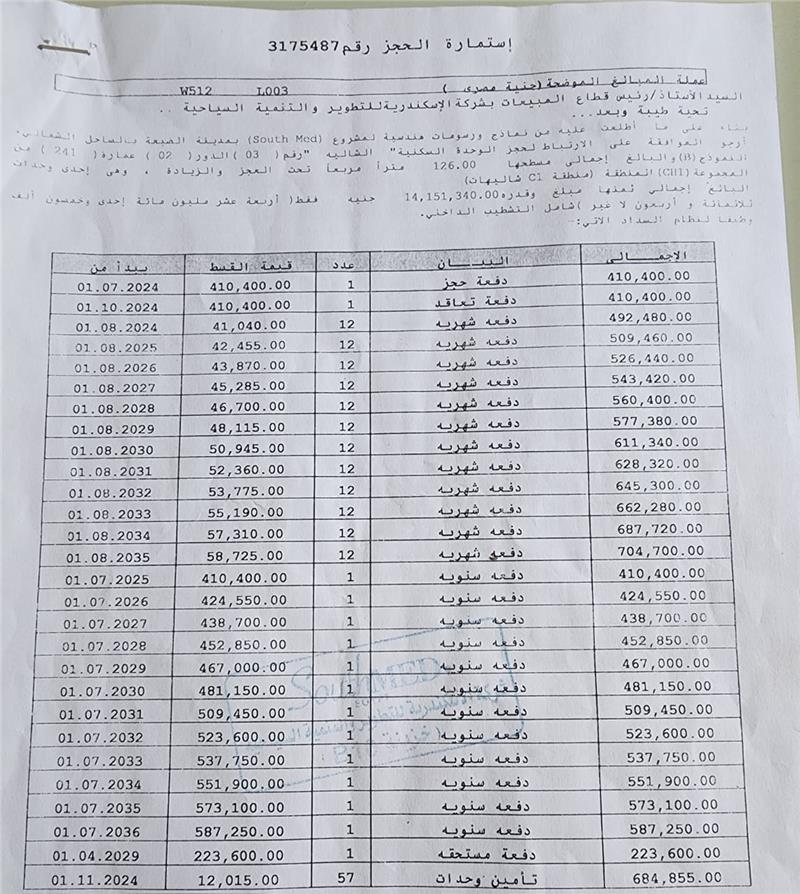 شالية فى ساوث ميد 126 م2 للبيع تقسيط كود 52802
