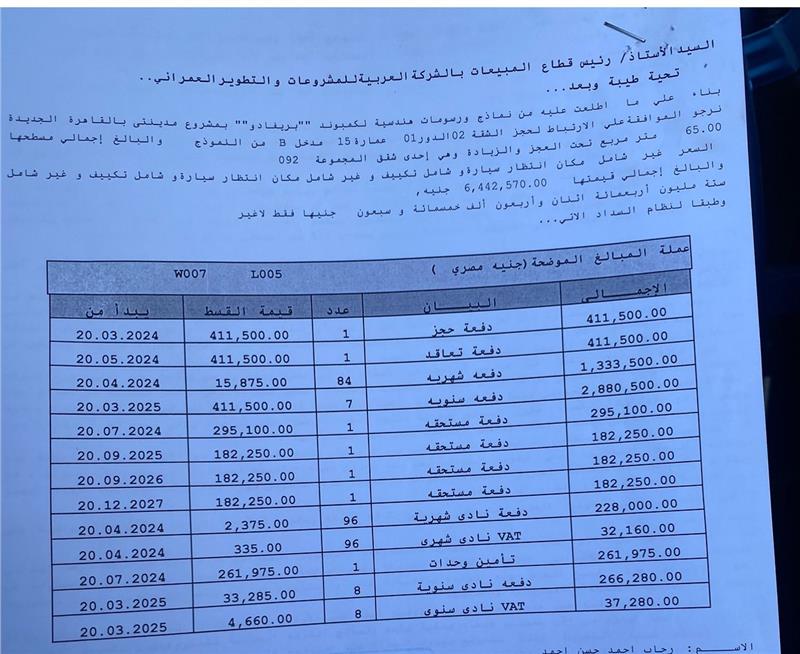 شقة فى مدينتى  65 م2 بحرى للبيع تقسيط كود 52960