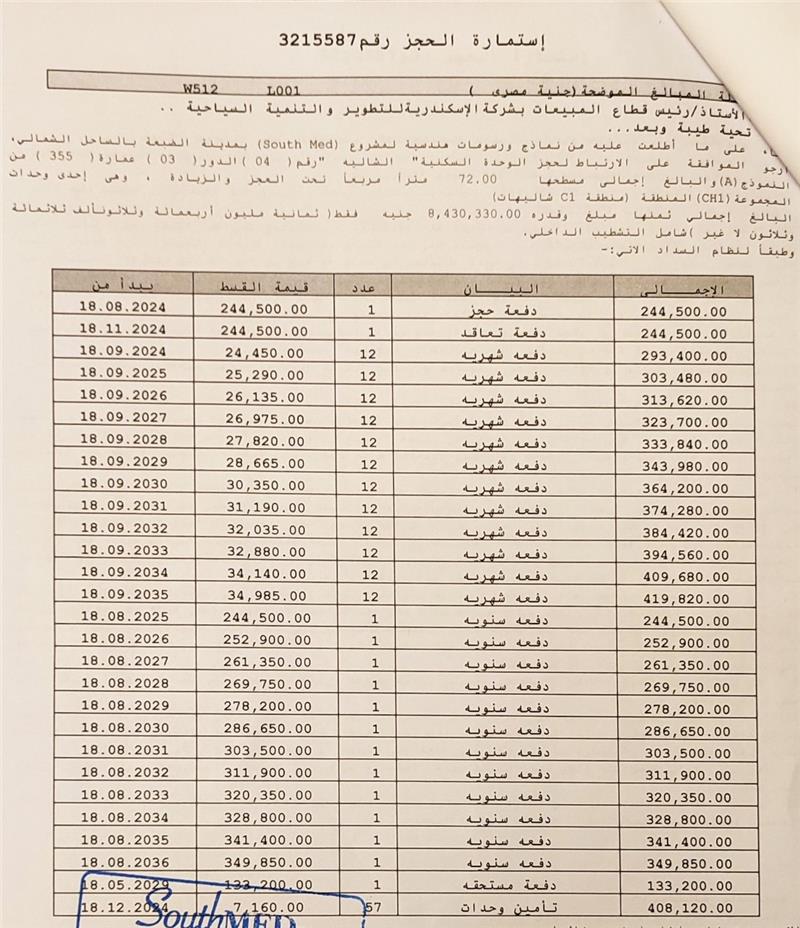 شالية فى ساوث ميد 72 م2 غربى للبيع تقسيط كود 52966
