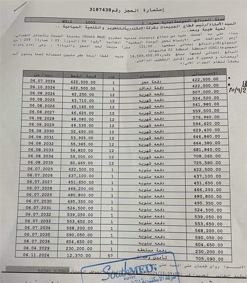 شالية فى ساوث ميد 131 م2 بحرى للبيع تقسيط كود 53052