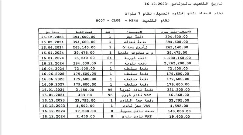 شقة فى مدينتى  108 م2 بحرى للبيع تقسيط كود 53213