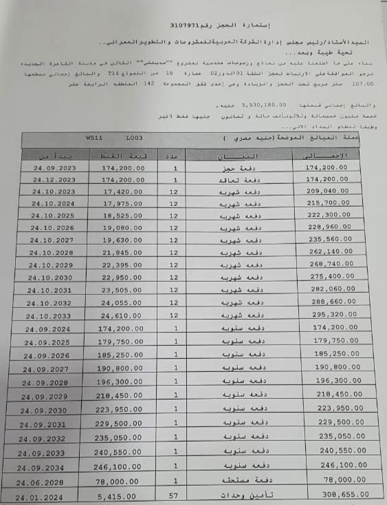 شقة فى مدينتى  107 م2 بحري وشرقي للبيع تقسيط كود 53214