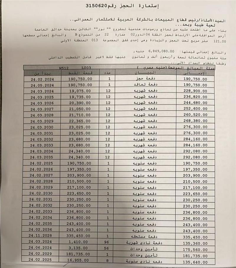 شقة فى مشروع نور - حدائق العاصمة الادارية 127 م2 شرقي وقبلي للبيع تقسيط كود 53424