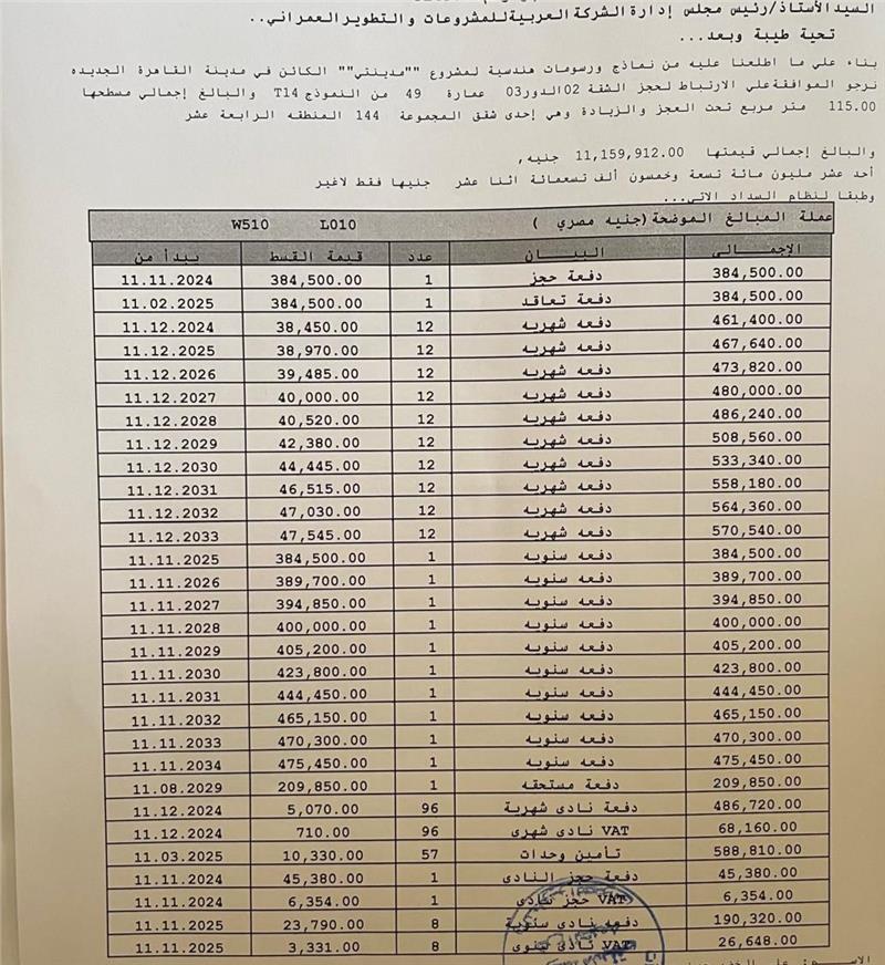 شقة فى مدينتى  115 م2 غربي وقبلي للبيع تقسيط كود 53441