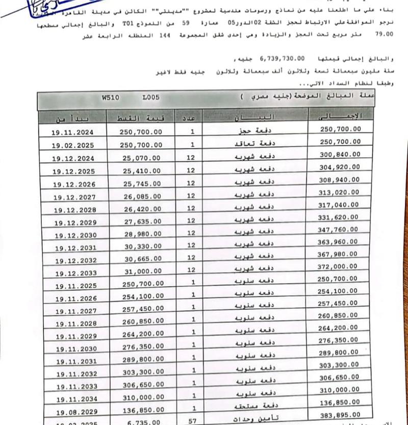 شقة فى مدينتى  79 م2 بحرى للبيع تقسيط كود 53464