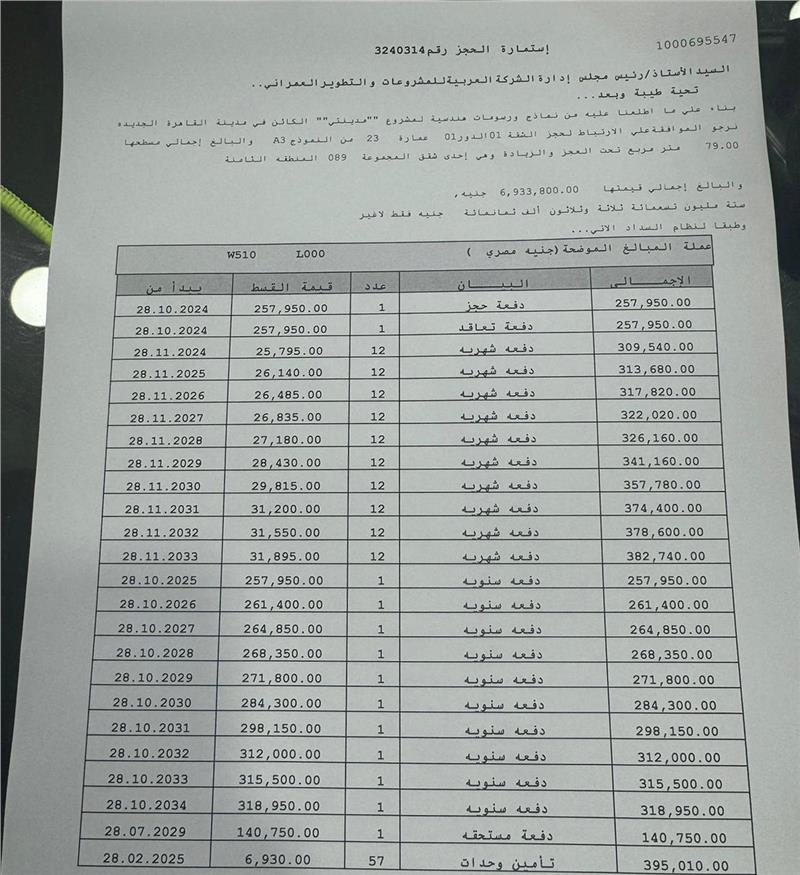 شقة فى مدينتى  79 م2 شرقى للبيع تقسيط كود 53501