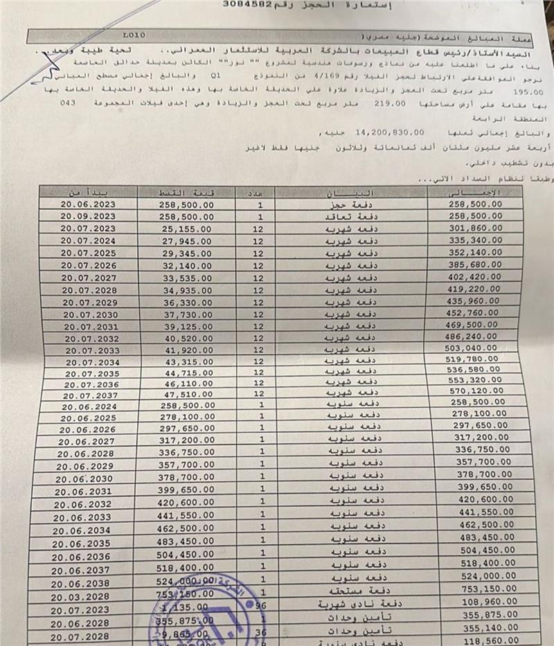 فيلا فى مشروع نور - حدائق العاصمة الادارية 219 م2 قبلى للبيع تقسيط كود 53509