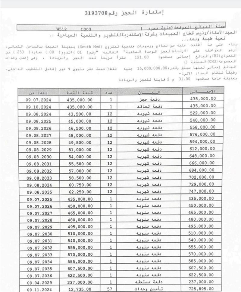 شالية فى ساوث ميد 121 م2 بحرى للبيع تقسيط كود 53604