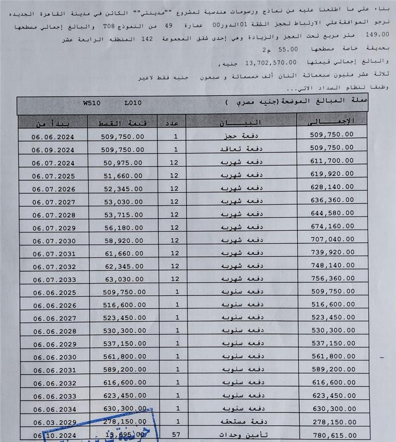 شقة فى مدينتى  149 م2 بحري وشرقي للبيع تقسيط كود 53987