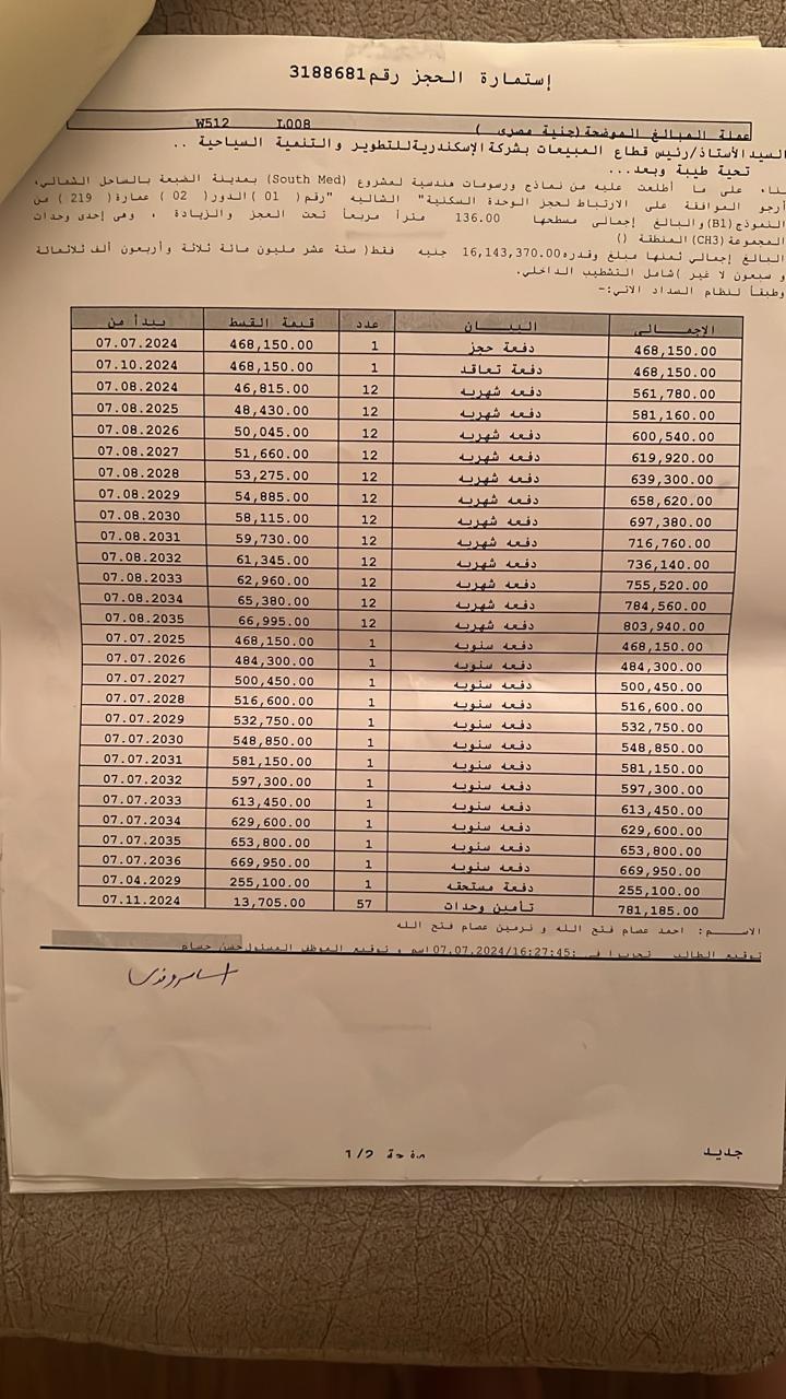 شالية فى ساوث ميد 138 م2 شرقى للبيع تقسيط كود 54138