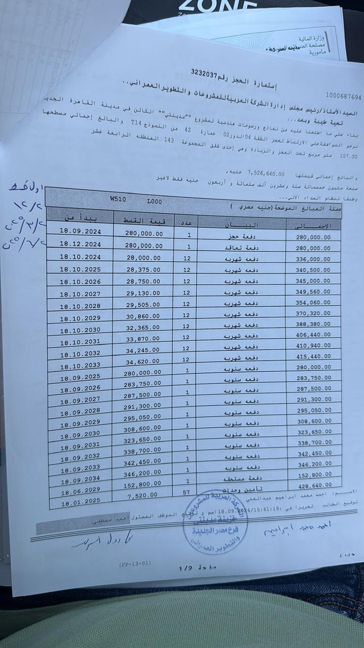 شقة فى مدينتى  107 م2 شرقى للبيع تقسيط كود 54591