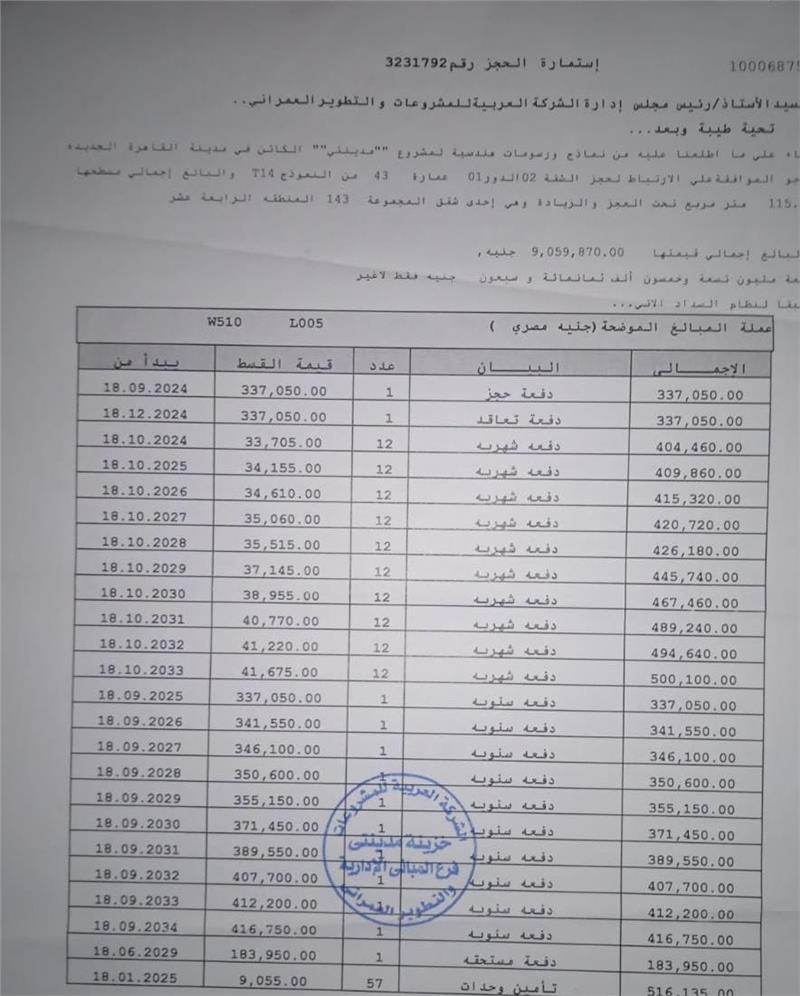 شقة فى مدينتى  115 م2 غربى للبيع تقسيط كود 54686