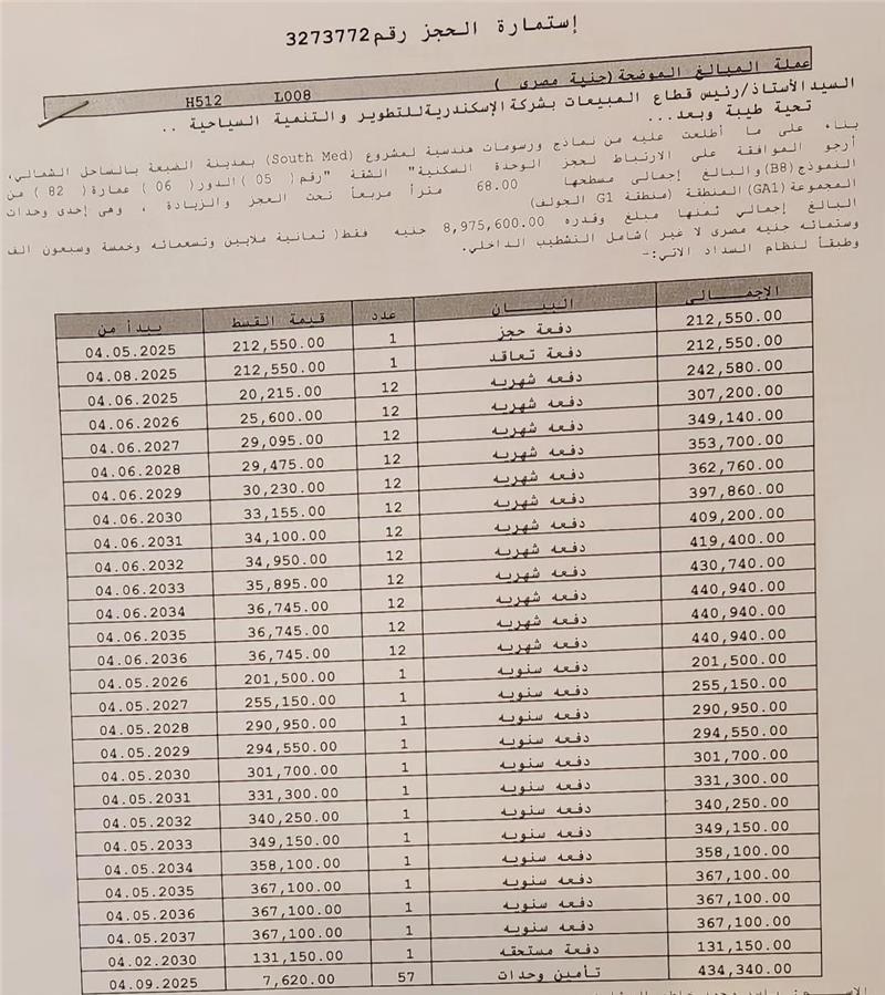 شالية فى ساوث ميد 68 م2 للبيع تقسيط بحرى كود 54772