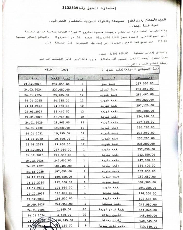 شقة فى مشروع نور - حدائق العاصمة الادارية 119 م2 بحرى للبيع تقسيط كود 55133