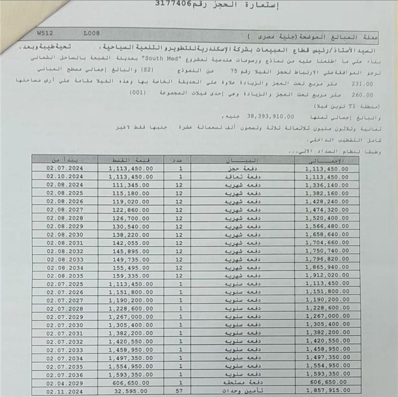 فيلا فى ساوث ميد 260 م2 للبيع تقسيط كود 55181